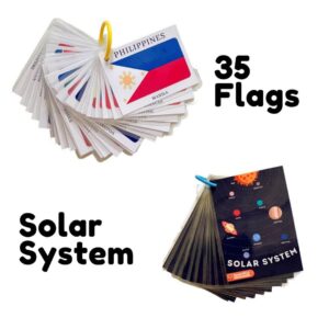 [2 Sets Bundle] 35 Flags Countries with Capital + Solar System Planet Flash Cards for Toddlers