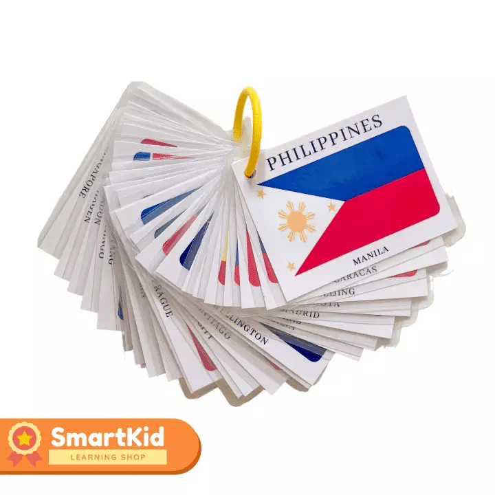 Flags Countries with Capital Back-to-Back Print Laminated Small Flash Cards for Toddlers